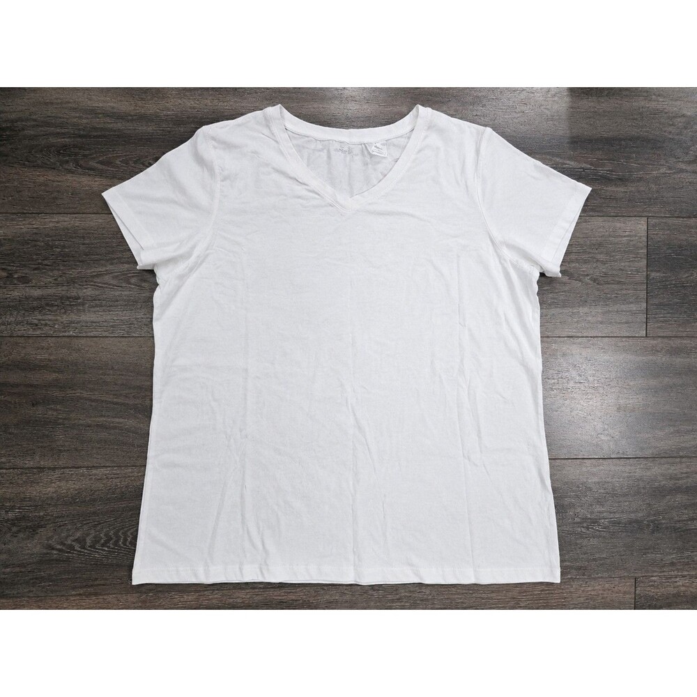 Danskin Womens 4X White V Neck Active Tee Short Sleeve Plus Size 26 28